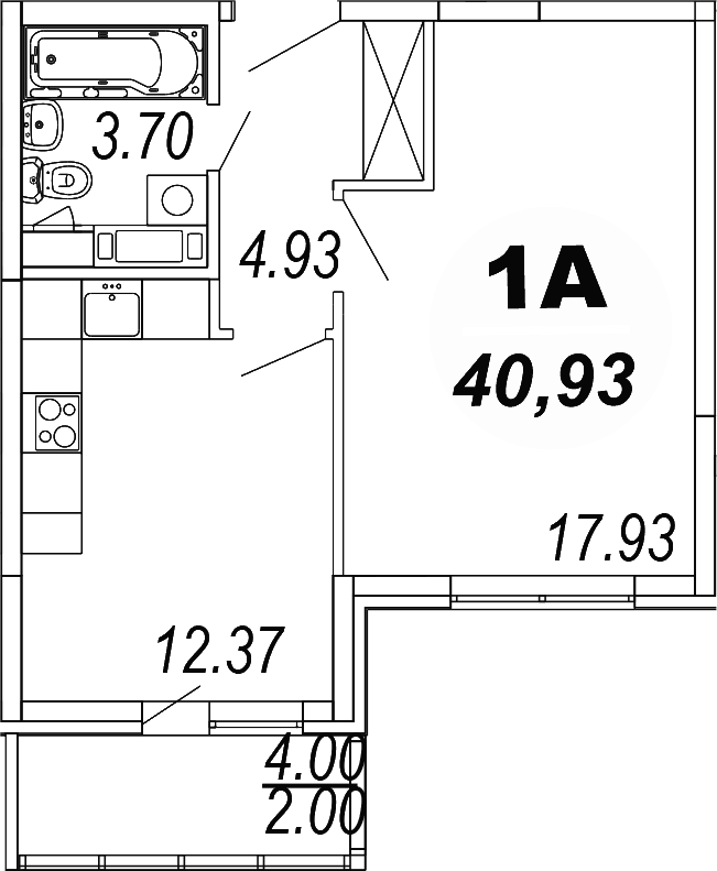 1-комн., 38.93 м², 3/4 этаж, ЖК «Шолохово»