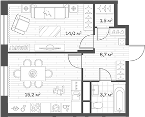 1-комн., 41.1 м², 11/12 этаж, ЖК «Аристов Берег»