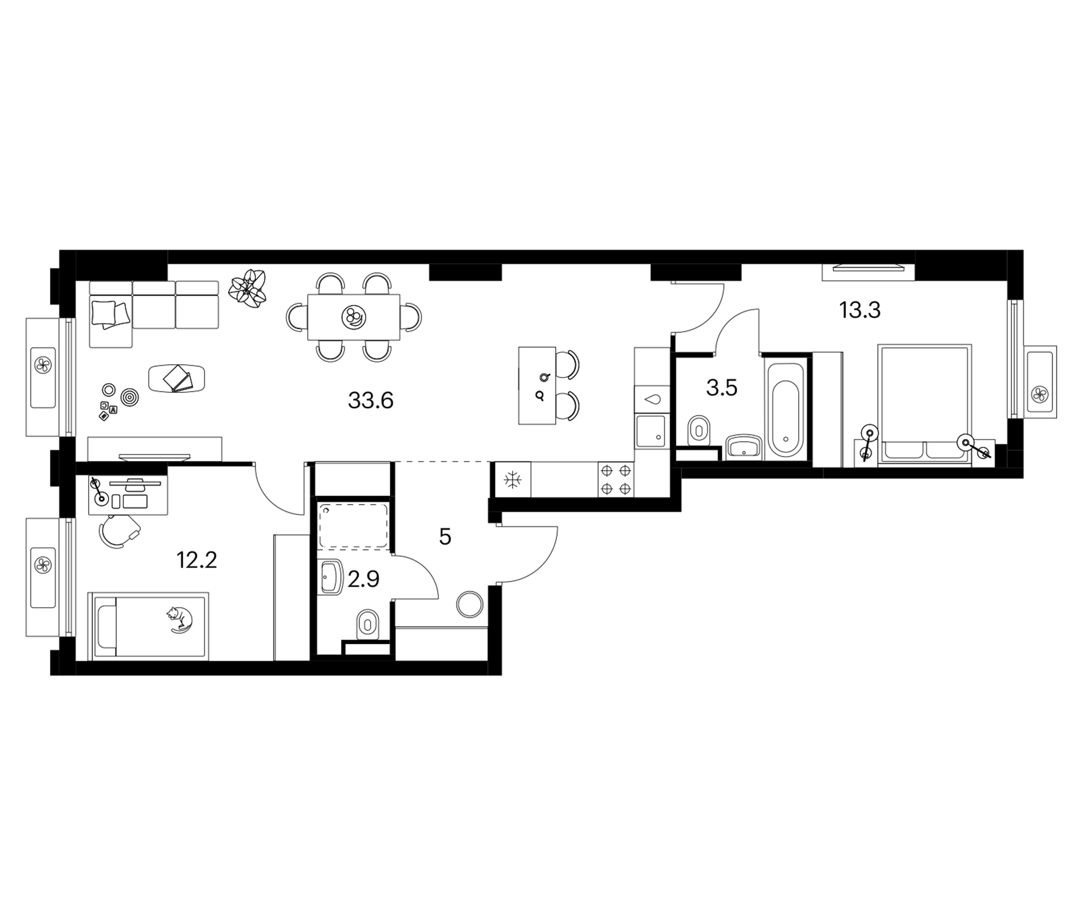 2-комн., 70.5 м², 4/19 этаж, ЖК «Белая Дача парк»