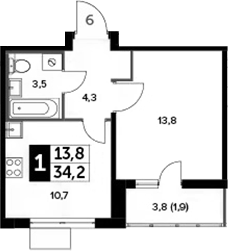 1-комн., 32.3 м², 18/20 этаж, ЖК «Южная Битца»