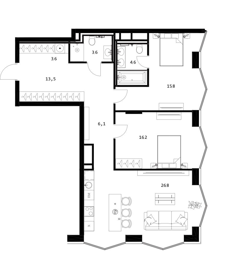3-комн. A. Residence