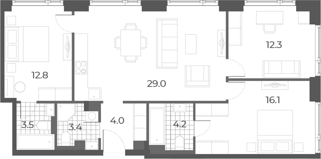 4+ комнаты, 85.3 м², 52/52 этаж, ЖК «Вейв»