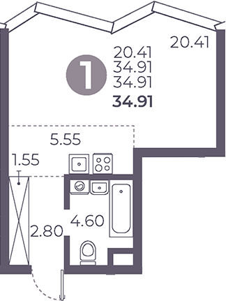 Студия, 34.91 м², 37/39 этаж, ЖК «Мневники от Гранель»