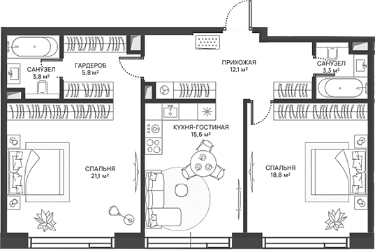 3-комн., 80.5 м², 47/52 этаж, ЖК «СВЕТ»