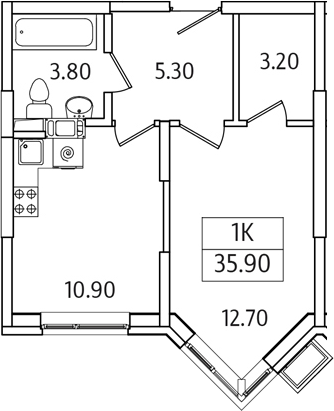 1-комн., 35.9 м², 5/21 этаж, ЖК «Видный Берег 2.0»