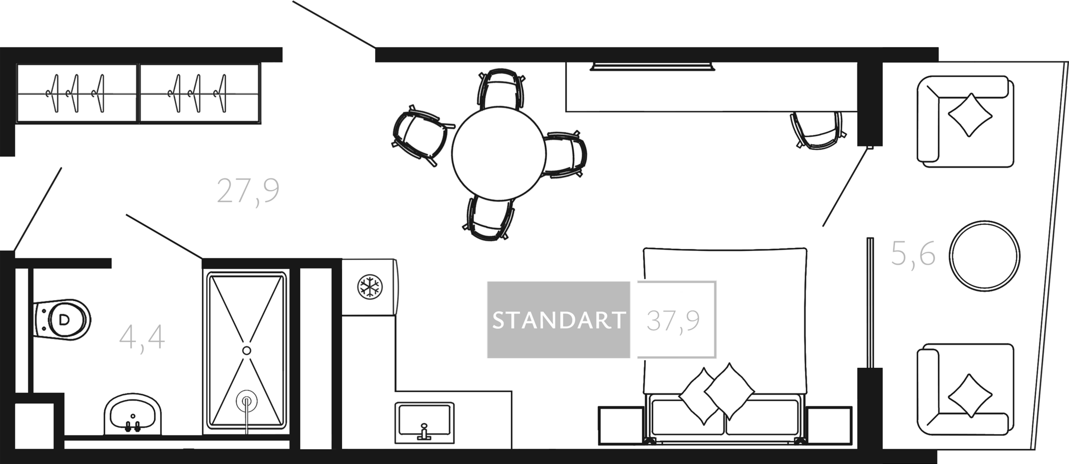 Студия, 32.3 м², 3/4 этаж, ЖК «Палаццо Де Агой»