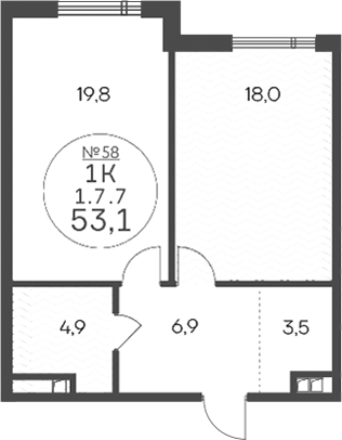 1-комн., 53.1 м², 7/14 этаж, ЖК «Клубный квартал КРЫЛАТСКАЯ 33»