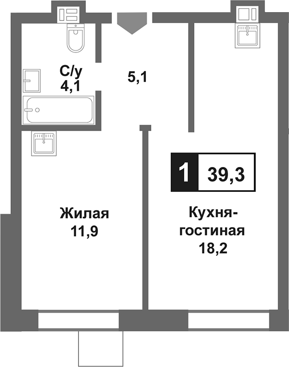 2-комн., 39.3 м², 7/9 этаж, ЖК «Лесная Отрада»