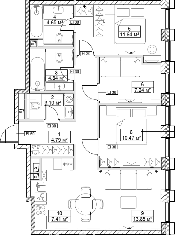 4+ комнаты, 74.56 м², 23/27 этаж, ЖК «Сити Бэй»