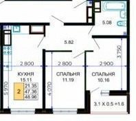 2-комн., 49 м², 6/24 этаж, ЖК «Лучший» — фото 3