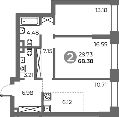 3-комн., 68.38 м², 5/24 этаж, ЖК «Павелецкая от Гранель»
