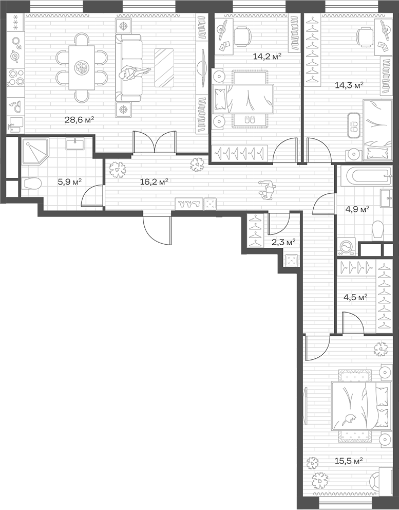 3-комн., 106.4 м², 3/12 этаж, ЖК «Аристов Берег»