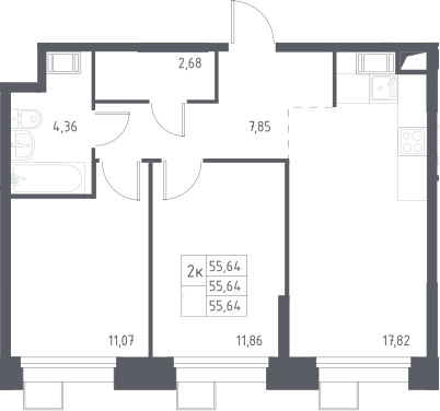 3-комн., 55.64 м², 19/23 этаж, ЖК «Тропарево Парк»