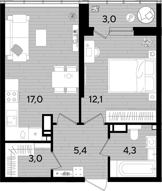 Продается 1-комн. квартира, 41.8 м²