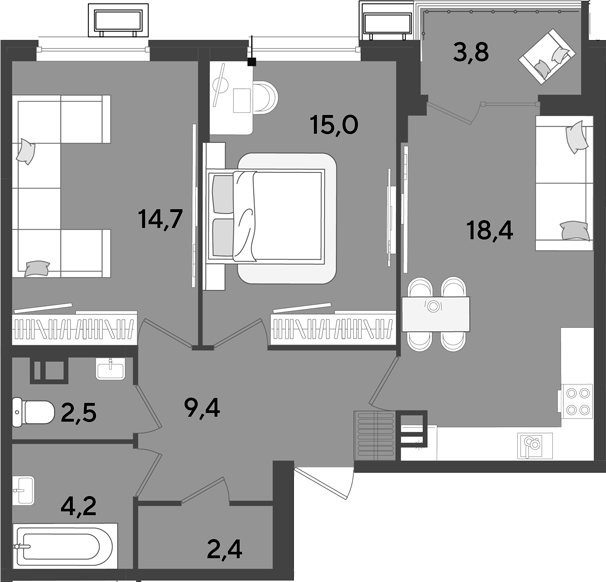 3-комн. квартира, 66.3 м² в ЖК Парк Победы — фото 2