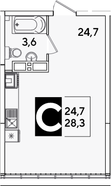 Студия квартира, 28.3 м² в ЖК Самолет — фото 3