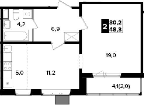 2-комн., 46.3 м², 8/17 этаж, ЖК «Южная Битца»