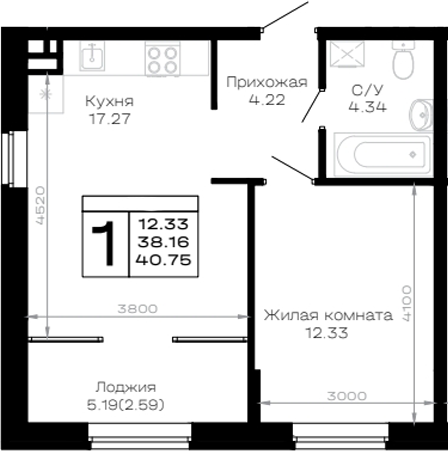 1-комн. квартира, 38.16 м² в ЖК Усадьба Гостагаевская — фото 2