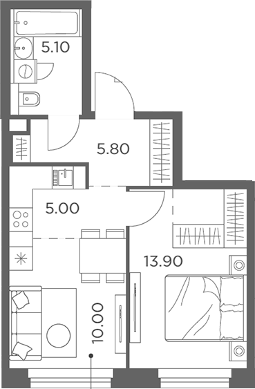 2-комн., 39.8 м², 18/23 этаж, ЖК «Белый Град»