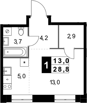 Студия, 28.8 м², 26/32 этаж, ЖК «1-й Измайловский»