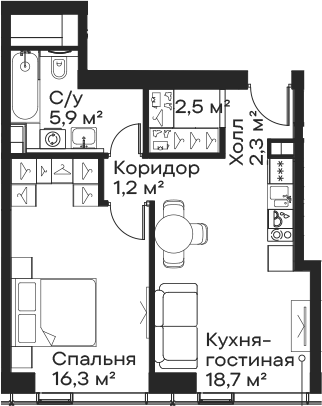 2-комн., 46.9 м², 10/59 этаж, ЖК «Сити Бэй»