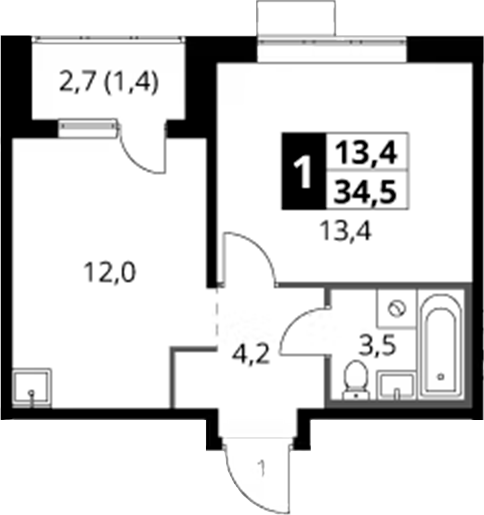 1-комн., 33.1 м², 19/24 этаж, ЖК «1-й Саларьевский»