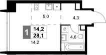 Студия, 28.1 м², 2/58 этаж, ЖК «Амбер Сити»