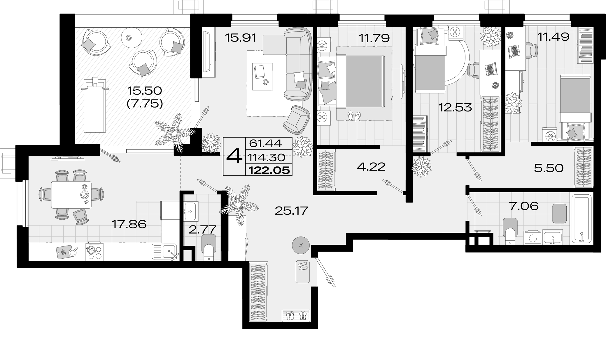 5-комн. квартира, 113.14 м² в ЖК Римские Каникулы — фото 2