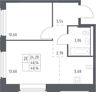 2-комн., 40.14 м², 2/17 этаж, ЖК «Космический Квартал»
