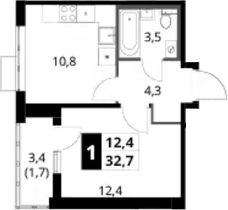 1-комн., 31 м², 11/16 этаж, ЖК «1-й Шереметьевский»