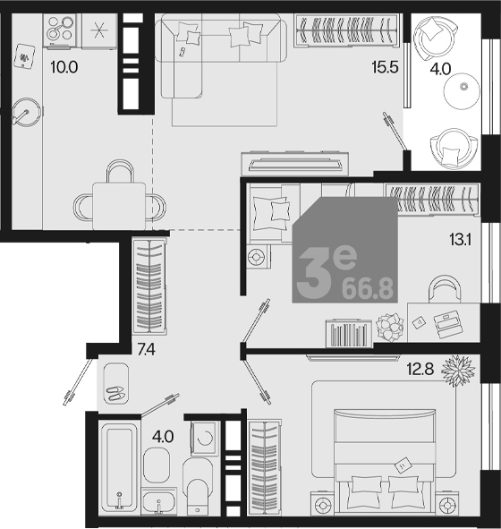 3-комн. квартира, 62.8 м² в ЖК Первое место — фото 2