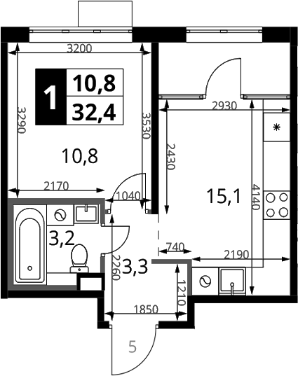 1-комн., 32.4 м², 16/17 этаж, ЖК «1-й Химкинский»