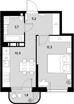 1-комн., 31.5 м², 4/18 этаж, ЖК «Грейд»