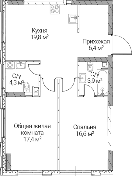 2-комн., 68.4 м², 27/51 этаж, ЖК «СЕЗАР СИЛИКА»