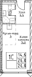 Студия, 26.8 м², 10/29 этаж, ЖК «Наметкин Тауэр»