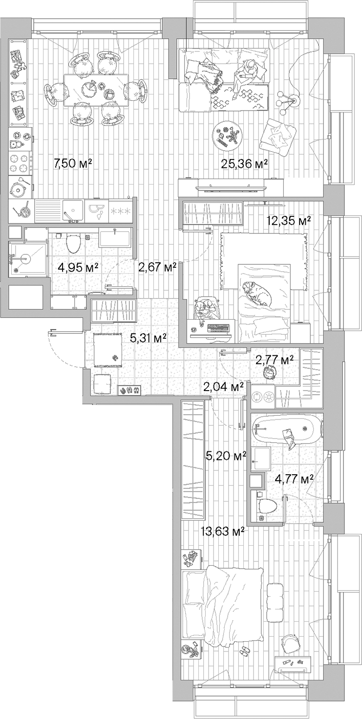 3-комн., 86.55 м², 4/10 этаж, ЖК «МЫС»