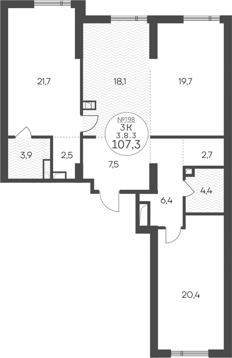 3-комн., 107.3 м², 8/41 этаж, ЖК «Клубный квартал КРЫЛАТСКАЯ 33»