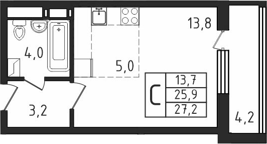 Студия, 26.14 м², 6/9 этаж, ЖК «Пироговская ривьера. Мытищи»