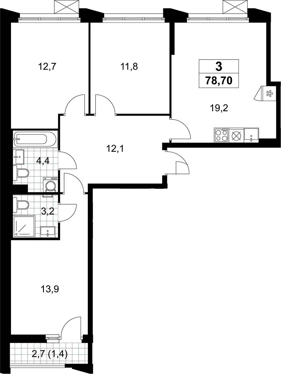 4+ комнаты, 77.3 м², 5/8 этаж, ЖК «Деснаречье»