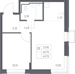 2-комн., 40.79 м², 10/12 этаж, ЖК «Богдановский лес»