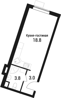 Студия, 25.6 м², 1/5 этаж, ЖК «Дом в Малаховке»