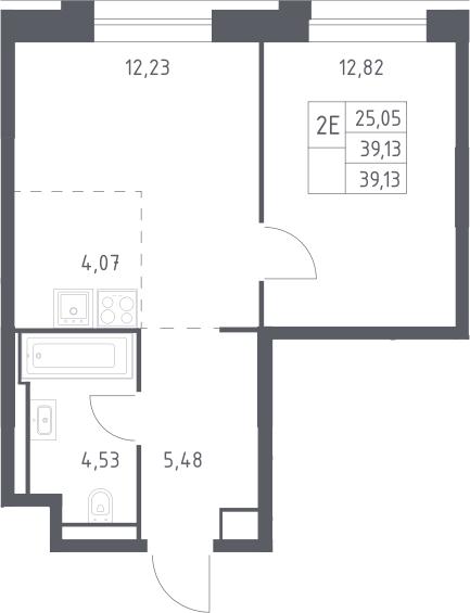 2-комн., 39.13 м², 6/14 этаж, ЖК «Верейская 41»