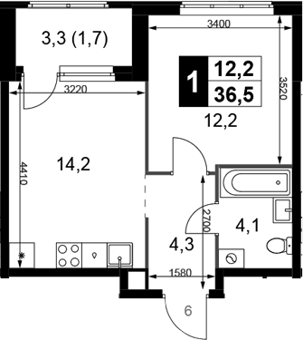 1-комн., 34.8 м², 8/10 этаж, ЖК «1-й Химкинский»