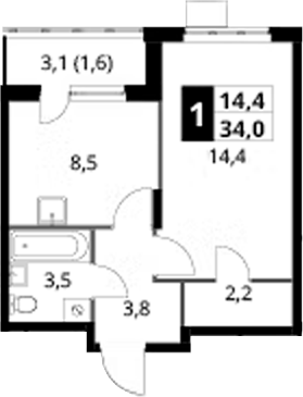 1-комн., 32.4 м², 23/24 этаж, ЖК «1-й Донской»