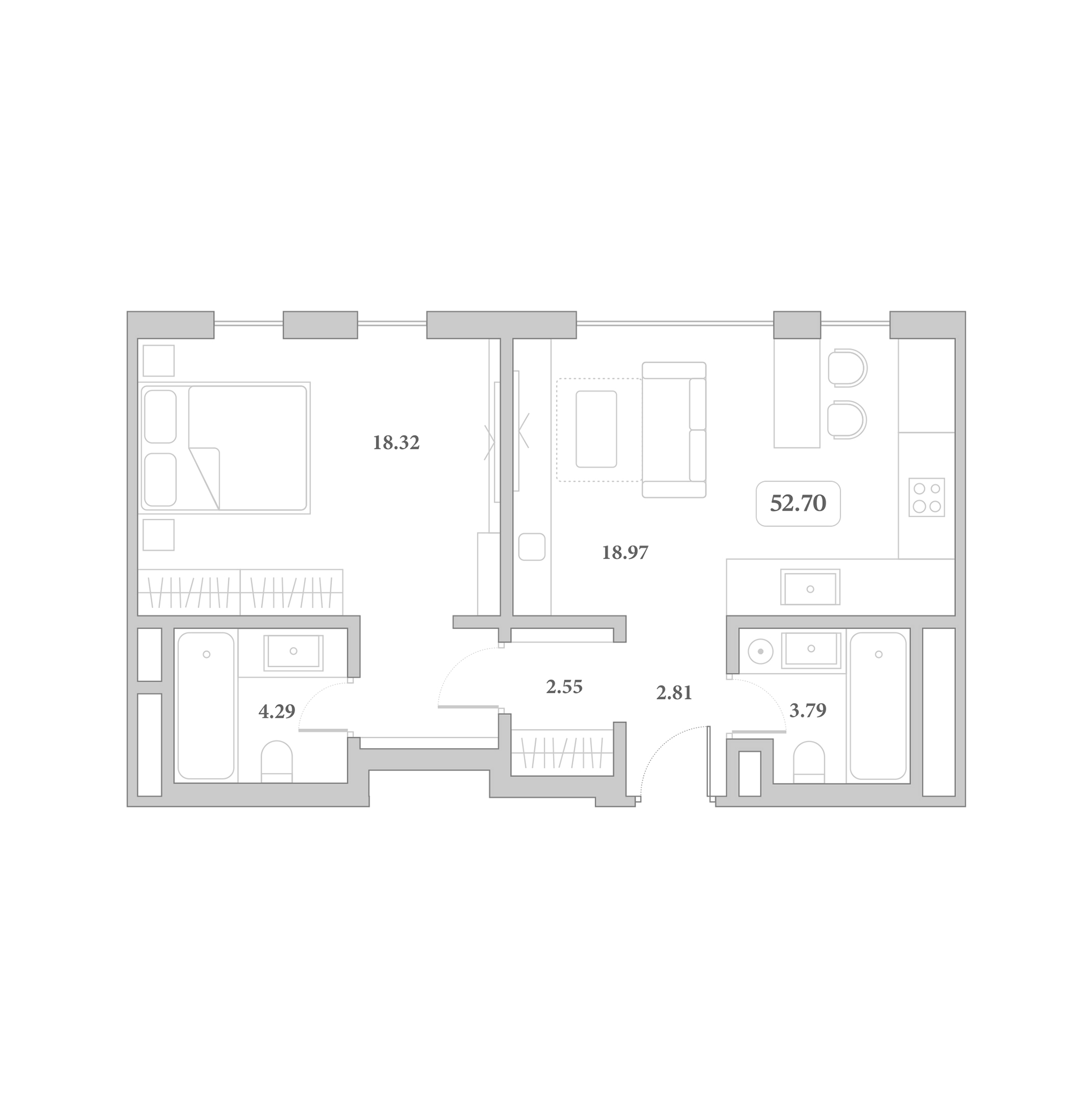 2-комн. квартира, 52.7 м² в ЖК Граф Толстой — фото 2