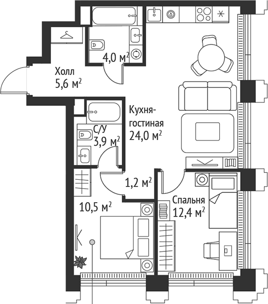 3-комн., 61.6 м², 12/45 этаж, ЖК «СЕТ»