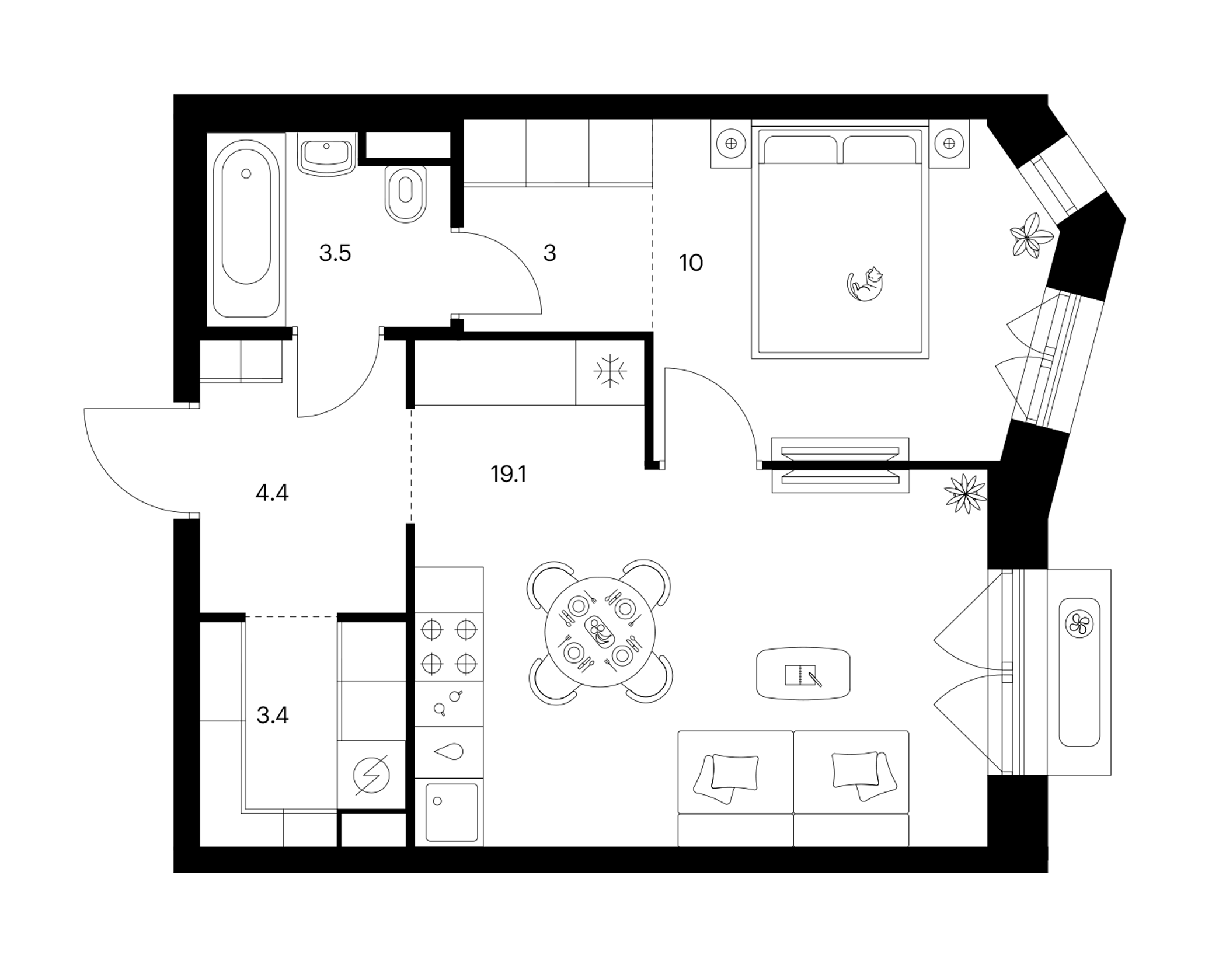 1-комн., 43.4 м², 23/32 этаж, ЖК «Мичуринский парк»