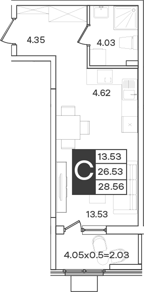 Продается 1-комн. квартира, 26.53 м²