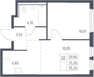 2-комн., 35.26 м², 17/17 этаж, ЖК «Пригород Лесное»