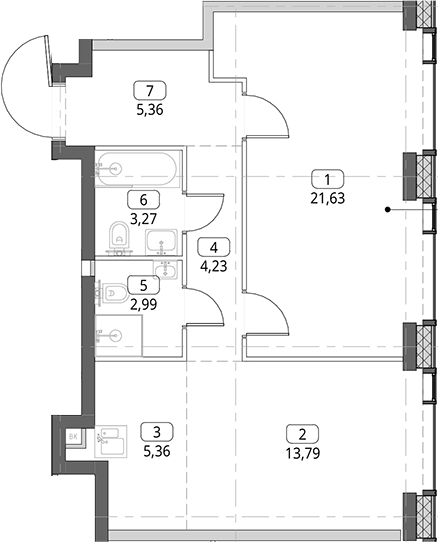 2-комн., 56.63 м², 49/56 этаж, ЖК «СИТИДЗЕН»